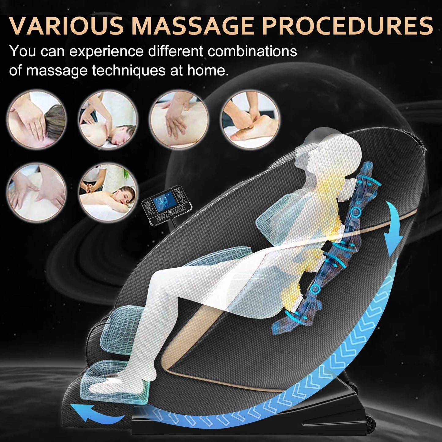 Massage Chair Neck Massager with Zero Gravity Heating Bluetooth Functions (Black)