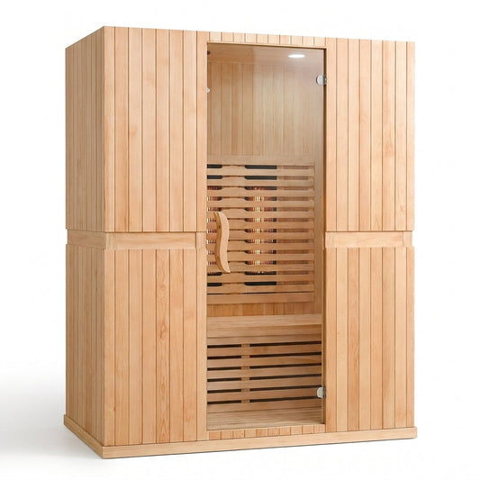 Infrared Home Sauna Room for 2 Persons Sauna Spa Room Hemlock Wood Infrared Sauna Cabin Dry Sauna with Full Spectrum Radiator, LED Light, Bluetooth, MP3, USB (2 Person Sauna Room) — Studio Shot