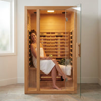 Infrared Home Sauna Room for 2 Persons Sauna Spa Room Hemlock Wood Infrared Sauna Cabin Dry Sauna with Full Spectrum Radiator, LED Light, Bluetooth, MP3, USB (2 Person Sauna Room) — Lifestyle