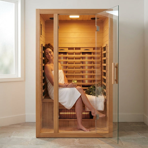 Infrared Sauna Built for Home Relaxation, Full Spectrum Radiator, Hemlock Wood Construction, 2 Person Capacity