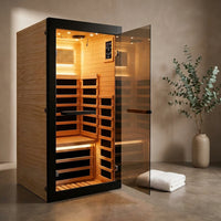 Infrared Sauna 1 Person Far Infrared Sauna Low EMF Indoor Sauna with Starry Light Ceiling Speakers Personal Dry Sauna for Home Gym Spa Fast Heating Easy Assembly 30.7X 30.7X62.2 — Studio Shot