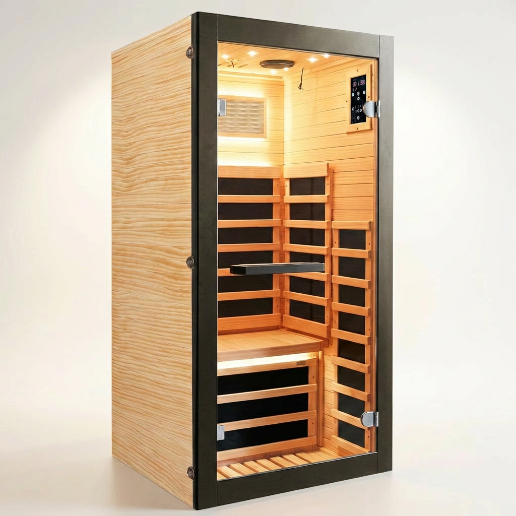 Infrared Sauna 1 Person Far Infrared Sauna Low EMF Indoor Sauna with Starry Light Ceiling Speakers Personal Dry Sauna for Home Gym Spa Fast Heating Easy Assembly 30.7X 30.7X62.2 — Studio Shot